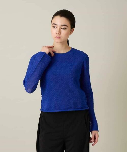 HIROKO KOSHINO / ヒロココシノ ニット・セーター | シアーメッシュニットプルオーバー /洗える（ブルー）