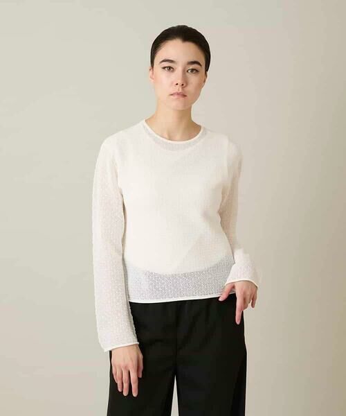 HIROKO KOSHINO / ヒロココシノ ニット・セーター | シアーメッシュニットプルオーバー /洗える（ホワイト）