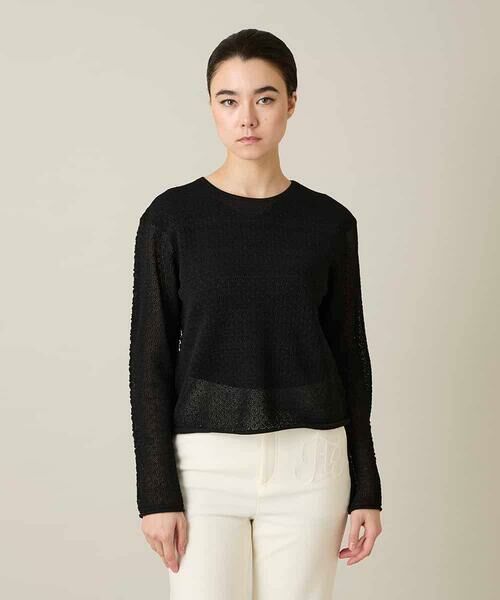HIROKO KOSHINO / ヒロココシノ ニット・セーター | シアーメッシュニットプルオーバー /洗える（ブラック）