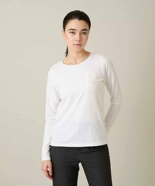 HIROKO KOSHINO / ヒロココシノ カットソー | スパンコールロゴミニマルカットソー /日本製/洗える（アイボリー）