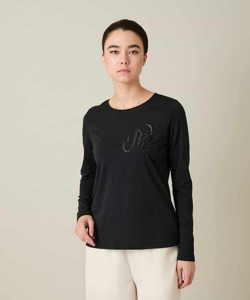 HIROKO KOSHINO / ヒロココシノ カットソー | スパンコールロゴミニマルカットソー /日本製/洗える（ブラック）