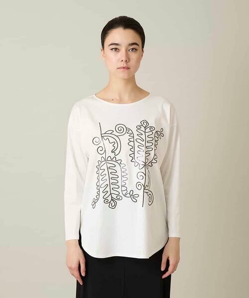 HIROKO KOSHINO / ヒロココシノ カットソー | ボタニカルモチーフ刺繍ロングTシャツ/洗える | 詳細1
