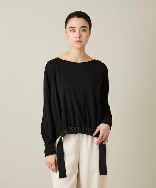 HIROKO KOSHINO / ヒロココシノ カットソー | ヘムリボンギャザープルオーバー /日本製/洗える（ブラック）