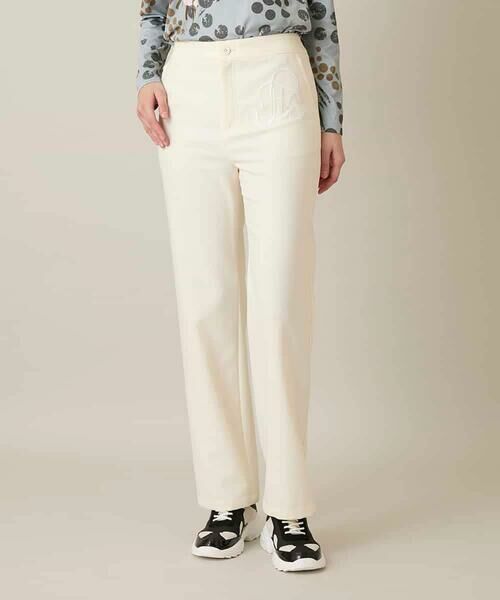 HIROKO KOSHINO / ヒロココシノ チノ・ワークパンツ | スパンコールロゴデニムライクパンツ /日本製/洗える（アイボリー）