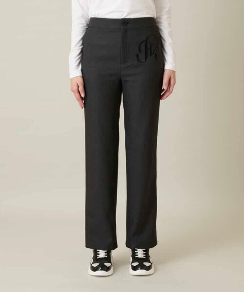 HIROKO KOSHINO / ヒロココシノ チノ・ワークパンツ | スパンコールロゴデニムライクパンツ /日本製/洗える | 詳細1