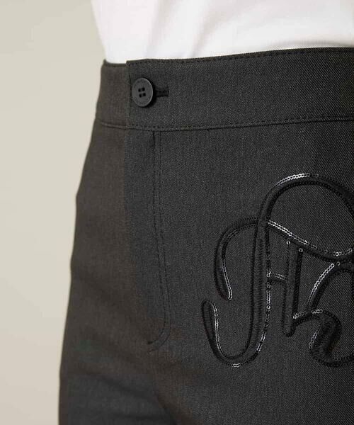 HIROKO KOSHINO / ヒロココシノ チノ・ワークパンツ | スパンコールロゴデニムライクパンツ /日本製/洗える | 詳細10