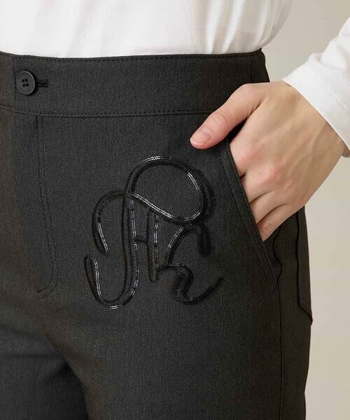 HIROKO KOSHINO / ヒロココシノ チノ・ワークパンツ | スパンコールロゴデニムライクパンツ /日本製/洗える | 詳細6
