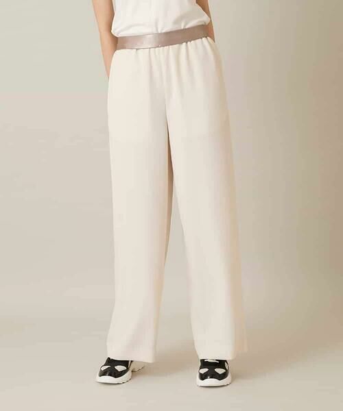 HIROKO KOSHINO / ヒロココシノ チノ・ワークパンツ | シャイニーウエストストレッチワイドパンツ /日本製/洗える（オフホワイト）