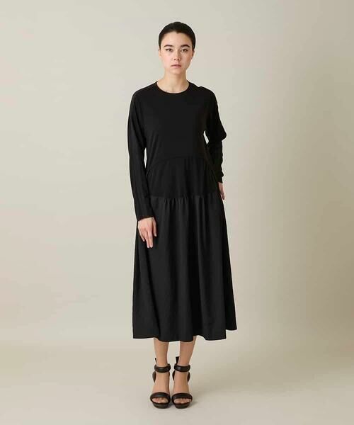 HIROKO KOSHINO / ヒロココシノ ロング・マキシ丈ワンピース | 異素材コンビネーションワンピース /日本製/洗える（ブラック）