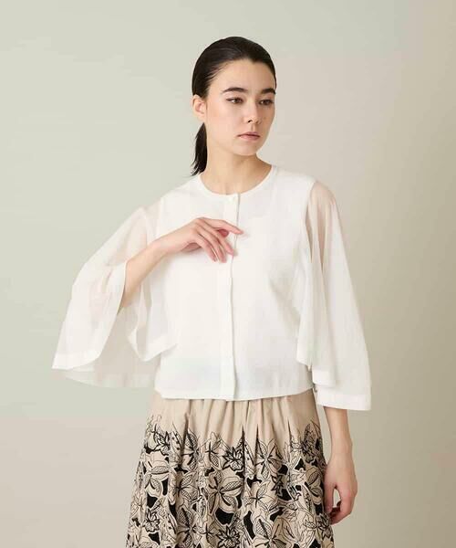 HIROKO KOSHINO / ヒロココシノ カーディガン・ボレロ | フレアスリーブシアーニットカーディガン /洗える（ホワイト）