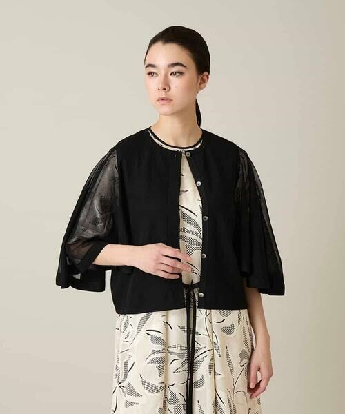 HIROKO KOSHINO / ヒロココシノ カーディガン・ボレロ | フレアスリーブシアーニットカーディガン /洗える（ブラック）