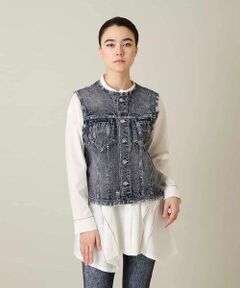 HIROKO KOSHINO / ヒロココシノ ベスト | 立体ストレッチデニムノーカラーベスト/日本製/洗える
