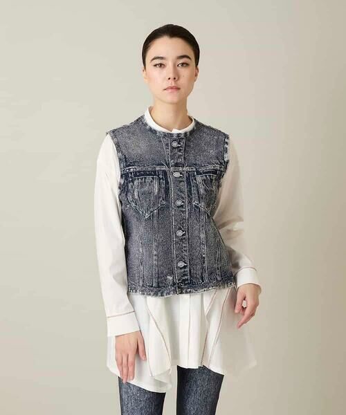 HIROKO KOSHINO / ヒロココシノ ベスト | 立体ストレッチデニムノーカラーベスト/日本製/洗える（ネイビー）