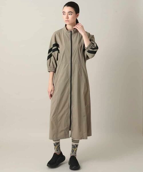 HIROKO KOSHINO / ヒロココシノ ロング・マキシ丈ワンピース | 配色ラインフロントジップワンピース（カーキベージュ）
