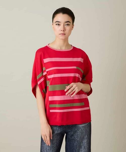 HIROKO KOSHINO / ヒロココシノ ニット・セーター | ハイゲージカラーブロックニットプルオーバー/日本製/洗える（レッド）