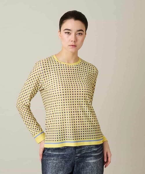 HIROKO KOSHINO / ヒロココシノ カットソー | ファジーチェックプルオーバー/日本製/洗える（ライトイエロー）