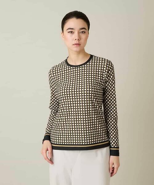 HIROKO KOSHINO / ヒロココシノ カットソー | ファジーチェックプルオーバー/日本製/洗える（ブラック）