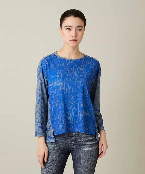 HIROKO KOSHINO / ヒロココシノ カットソー | ドッグモチーフプルオーバー/日本製/洗える（ブルー）