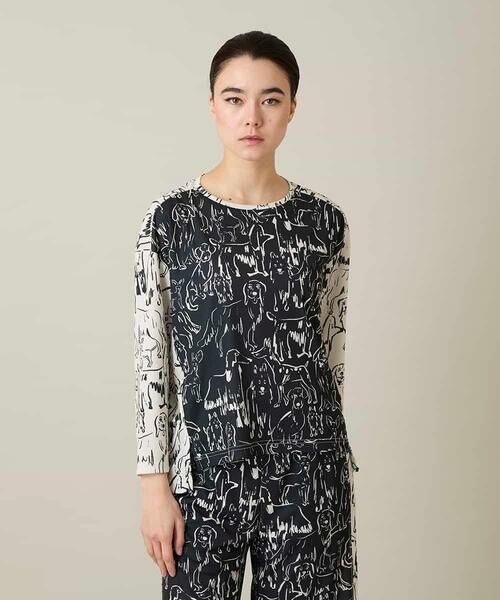 HIROKO KOSHINO / ヒロココシノ カットソー | ドッグモチーフプルオーバー/日本製/洗える（ブラック）