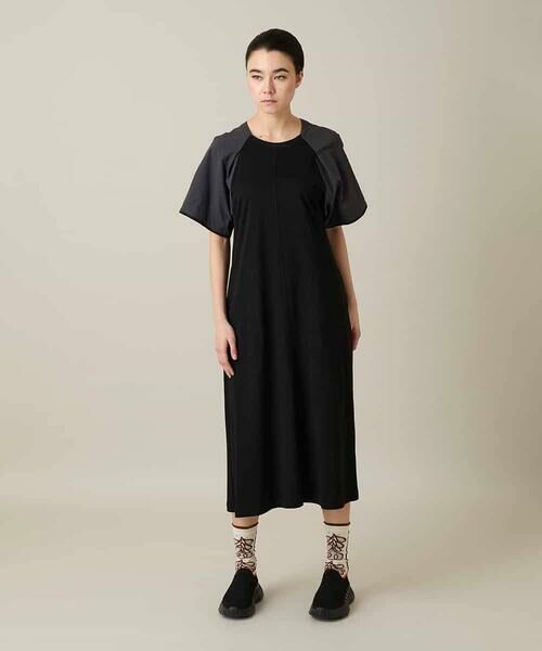 HIROKO KOSHINO / ヒロココシノ ロング・マキシ丈ワンピース | 異素材ドッキングワンピース/日本製/洗える（ブラック）