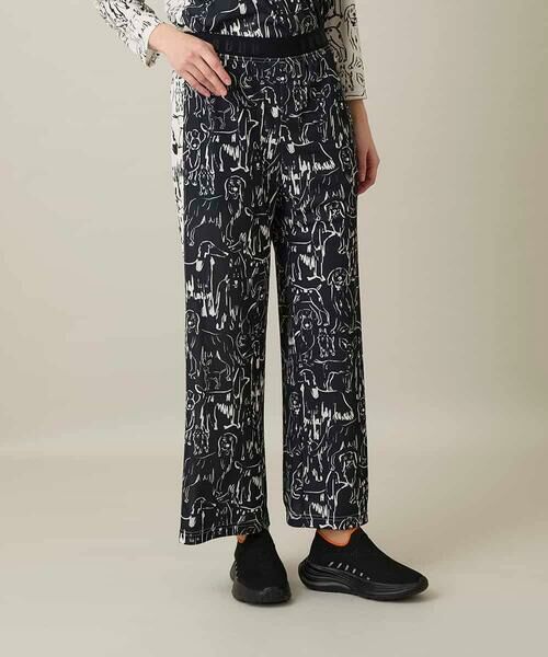 HIROKO KOSHINO / ヒロココシノ チノ・ワークパンツ | ドッグモチーフイージーパンツ/日本製/洗える(ブラック)