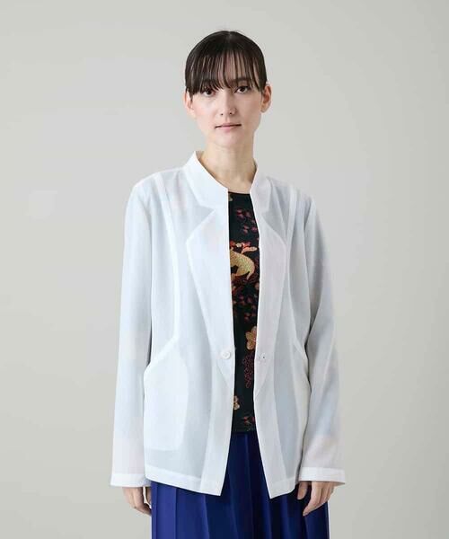 HIROKO KOSHINO / ヒロココシノ ノーカラージャケット | メッシュシアージャケット/日本製（ホワイト）