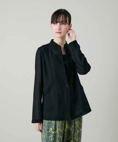 HIROKO KOSHINO / ヒロココシノ ノーカラージャケット | メッシュシアージャケット/日本製（ブラック）