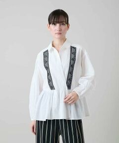 HIROKO KOSHINO / ヒロココシノ シャツ・ブラウス | 刺繍アクセントカシュクールブラウス/洗える