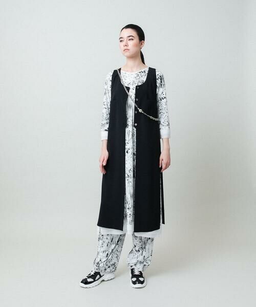 HIROKO KOSHINO / ヒロココシノ ベスト | ロングスリットデザインジレ /日本製/洗える | 詳細19