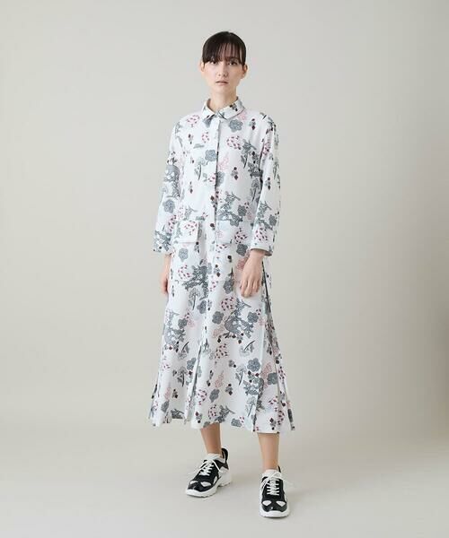 HIROKO KOSHINO / ヒロココシノ ロング・マキシ丈ワンピース | オリエンタルアニマルプリントワンピース /日本製/洗える（ホワイト）