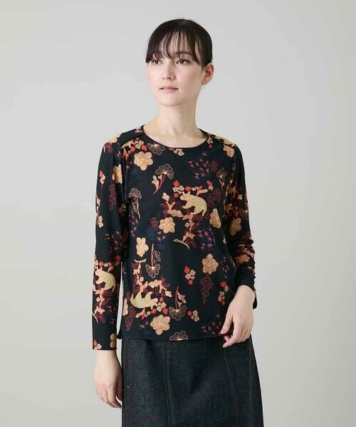 HIROKO KOSHINO / ヒロココシノ カットソー | オリエンタルアニマルプリントカットソー/日本製/洗える（ブラック）