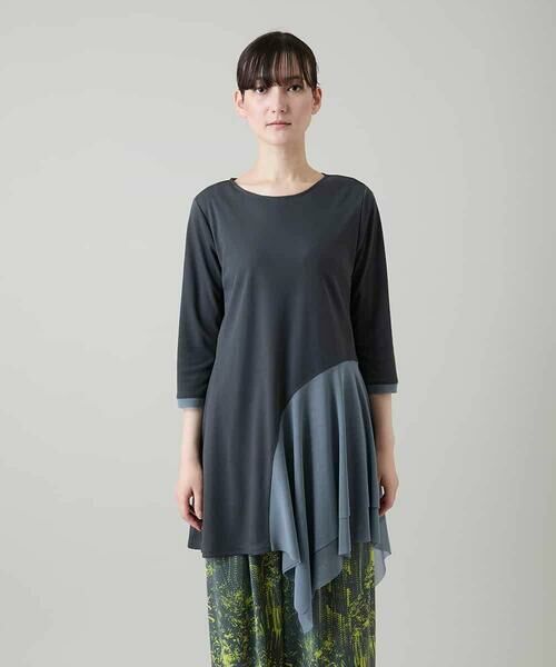HIROKO KOSHINO / ヒロココシノ チュニック | アシンメトリーチュールヘムデザインチュニック/日本製/洗える | 詳細1