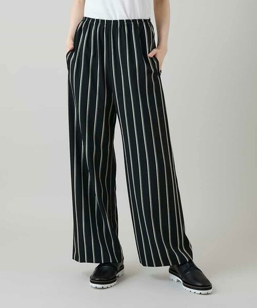 HIROKO KOSHINO / ヒロココシノ チノ・ワークパンツ | ストライプワイドイージーパンツ /日本製/洗える（ブラック）