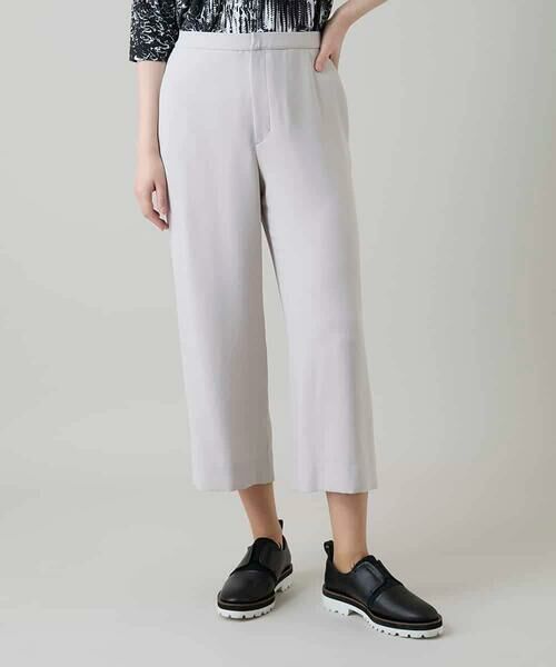 HIROKO KOSHINO / ヒロココシノ ショート・ハーフ・半端丈パンツ | サテンジョーゼットアンクルパンツ/日本製/洗える（ライトグレー）