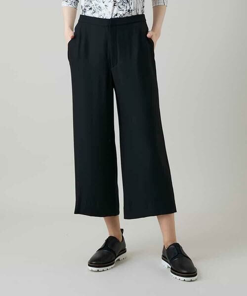 HIROKO KOSHINO / ヒロココシノ ショート・ハーフ・半端丈パンツ | サテンジョーゼットアンクルパンツ/日本製/洗える（ブラック）