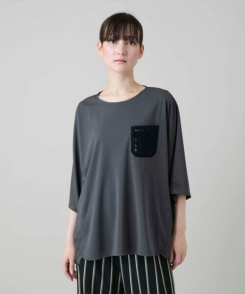 HIROKO KOSHINO / ヒロココシノ カットソー | 刺繍ポケットデザインカットソー/日本製/洗える（グレー）