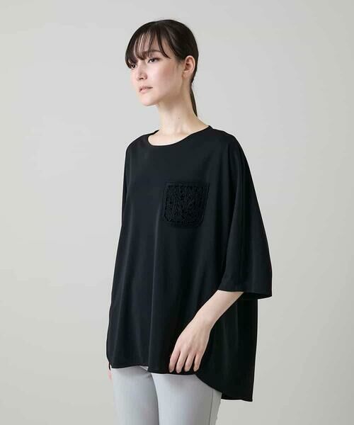 HIROKO KOSHINO / ヒロココシノ カットソー | 刺繍ポケットデザインカットソー/日本製/洗える（ブラック）