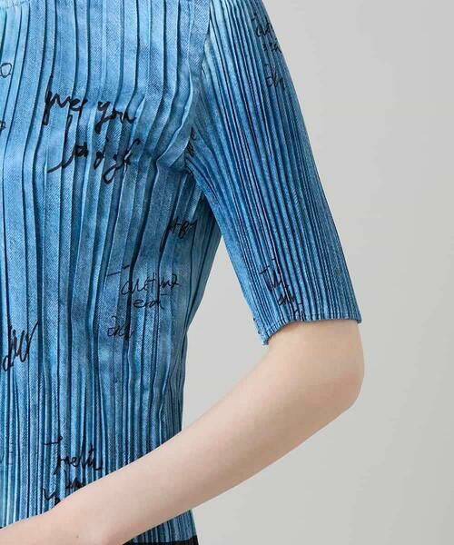 HIROKO KOSHINO / ヒロココシノ カットソー | デニム風ロゴプリントプリーツプルオーバー/洗える | 詳細6