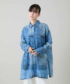 HIROKO KOSHINO / ヒロココシノ シャツ・ブラウス | デニム風アートプリントロングシャツ/洗える