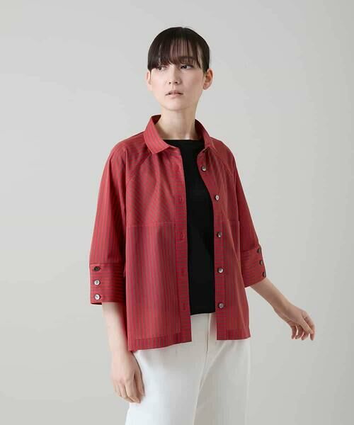 HIROKO KOSHINO / ヒロココシノ シャツ・ブラウス | トリコットストライプデザインブラウス/洗える（レッド）