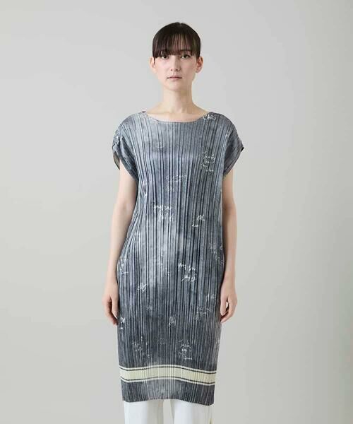HIROKO KOSHINO / ヒロココシノ チュニック | デニム風ロゴプリントプリーツチュニック/洗える | 詳細1