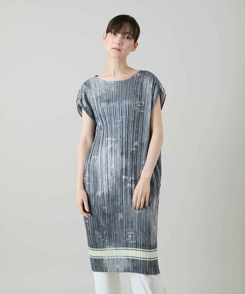 HIROKO KOSHINO / ヒロココシノ チュニック | デニム風ロゴプリントプリーツチュニック/洗える（ブラック）