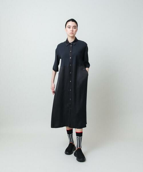 HIROKO KOSHINO / ヒロココシノ ロング・マキシ丈ワンピース | 異素材ドッキングシャツワンピース | 詳細13