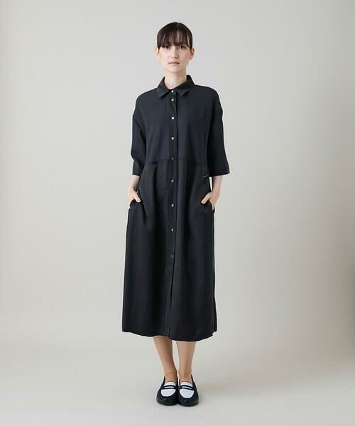 HIROKO KOSHINO / ヒロココシノ ロング・マキシ丈ワンピース | 異素材ドッキングシャツワンピース（ダークグレー）