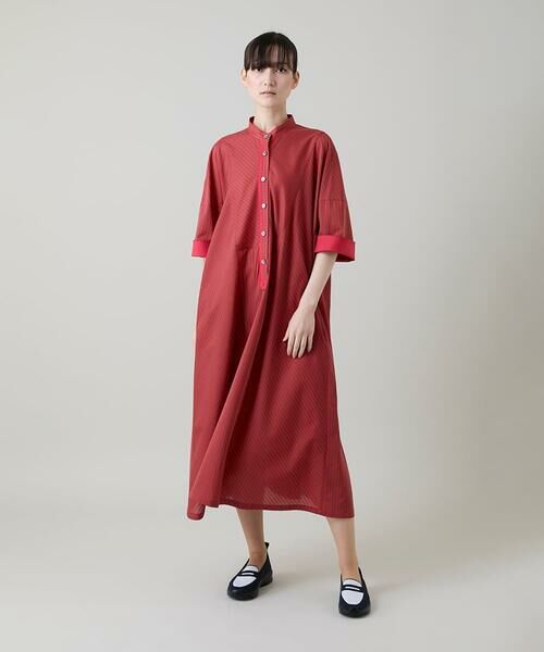 HIROKO KOSHINO / ヒロココシノ ロング・マキシ丈ワンピース | トリコットストライプ切り替えデザインワンピース /洗える（レッド）