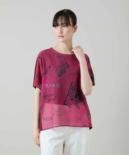 HIROKO KOSHINO / ヒロココシノ カットソー | デニム風アートプリントカットソー/日本製/洗える（レッド）