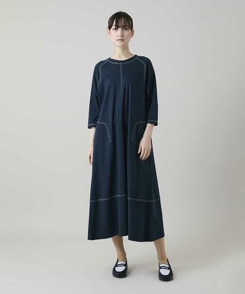 HIROKO KOSHINO / ヒロココシノ ロング・マキシ丈ワンピース | コットンジャージーラグランワンピース/洗える（ネイビー）