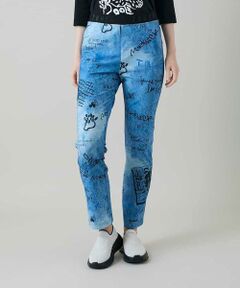 HIROKO KOSHINO / ヒロココシノ チノ・ワークパンツ | デニム風アートプリントレギンスパンツ/日本製/洗える