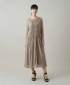 HIROKO KOSHINO / ヒロココシノ ロング・マキシ丈ワンピース | シャーリングデザインシアーワンピース/日本製/洗える
