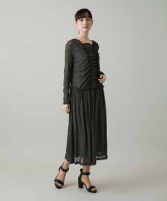 HIROKO KOSHINO / ヒロココシノ ロング・マキシ丈ワンピース | シャーリングデザインシアーワンピース/日本製/洗える